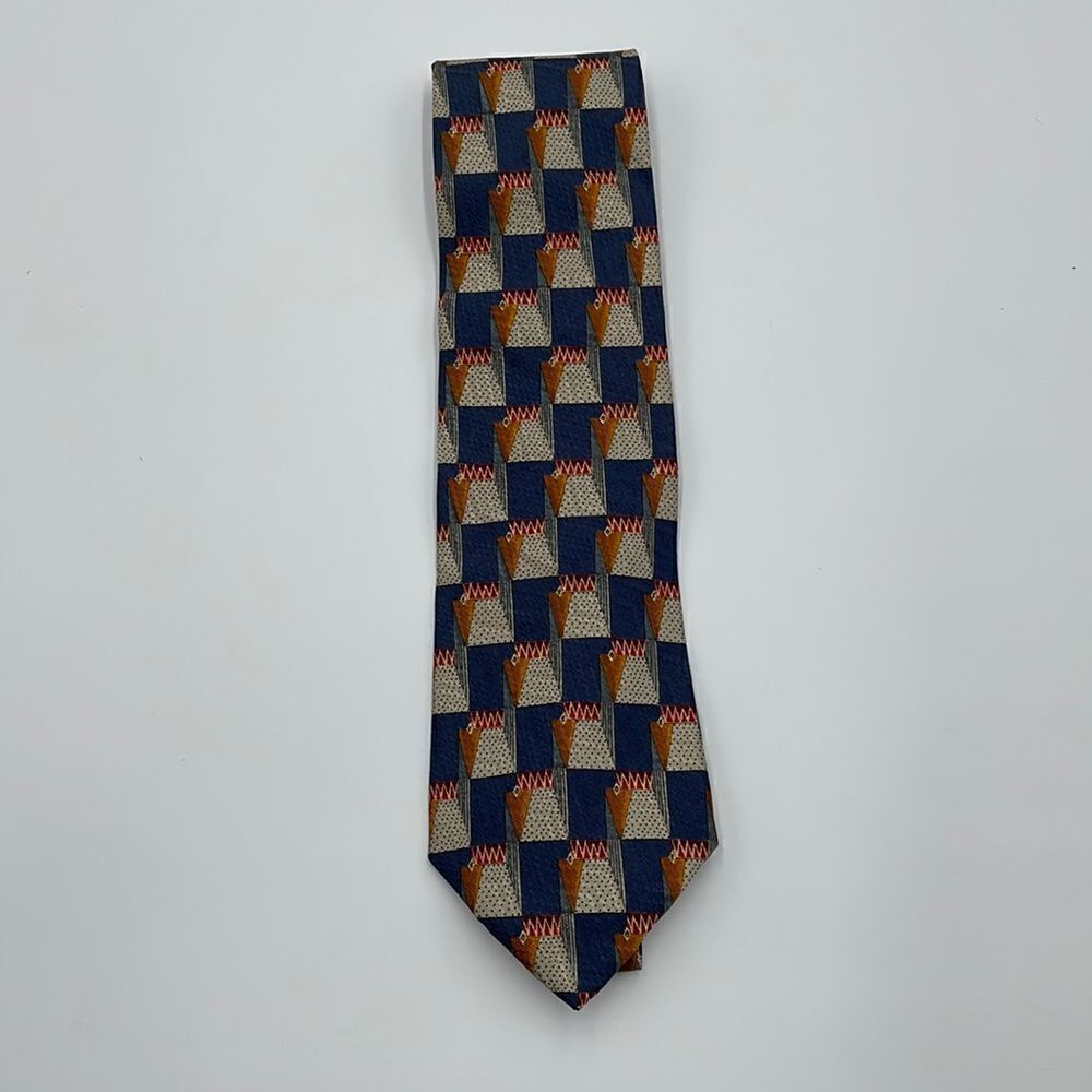 Blue and orange 100% silk omaggio necktie
